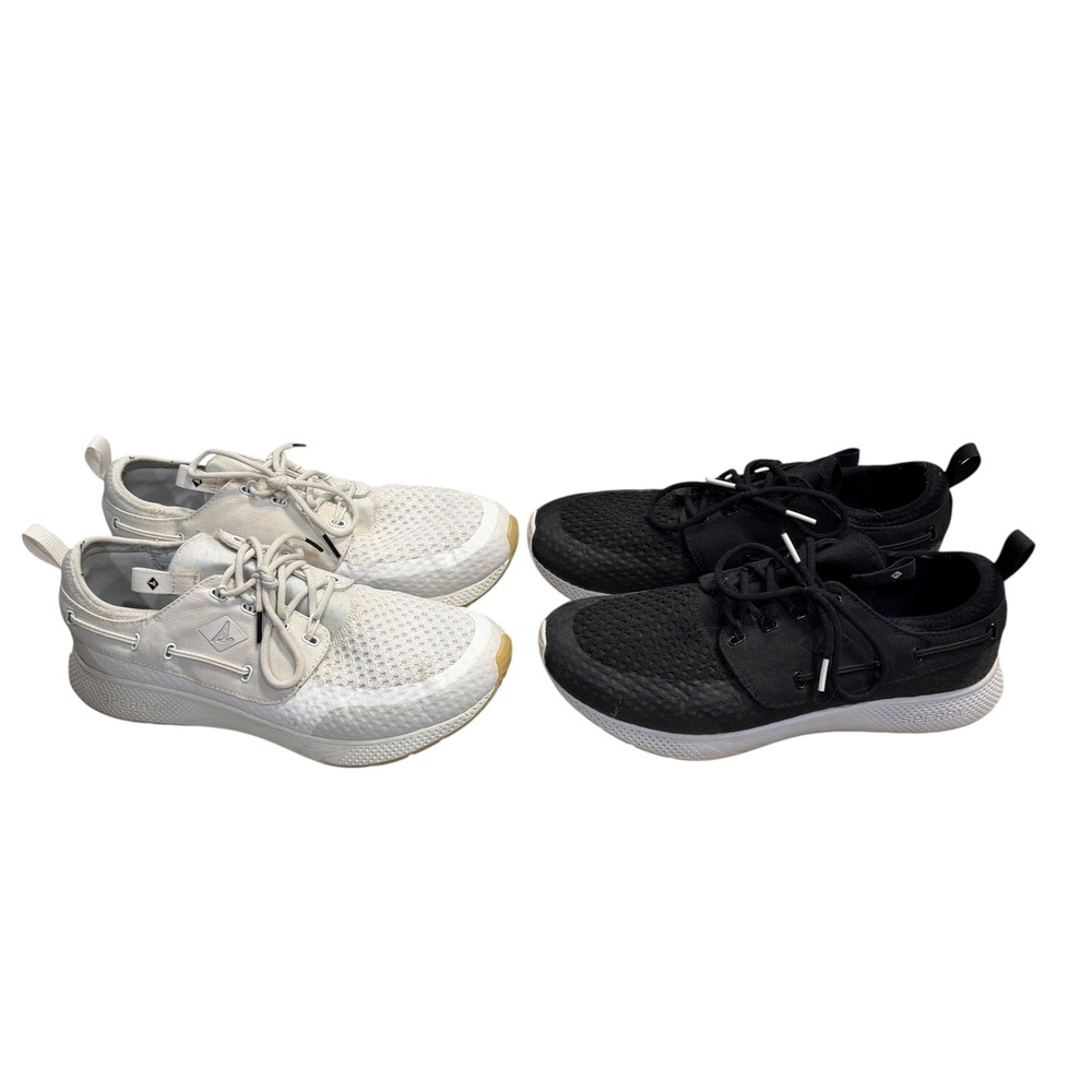 Lot of 2 Sperry 7 SEAS 3-Eye Mens 10M Sneakers Black White Top Sider Shoes